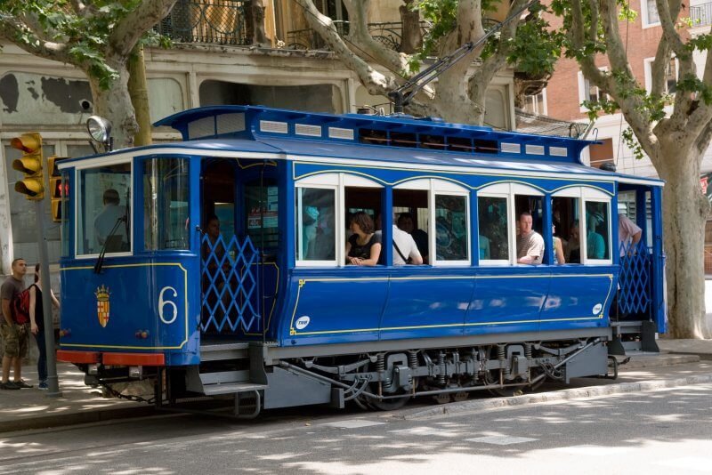 Blue tram on Mount Tibidabo