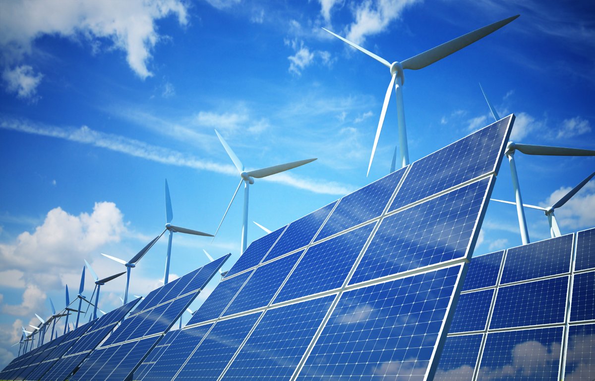 Solar panels and wind farms Energy from environmentally friendly sources