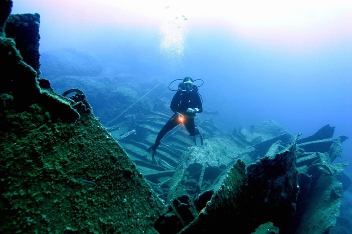 Sunken ship near the town of Kash Diving near the town of Kas