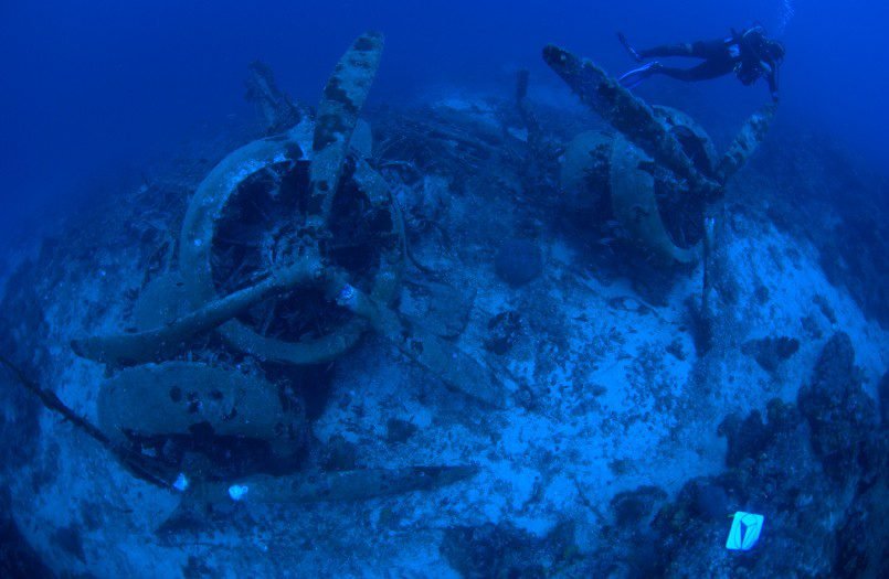 Diving at a sunken plane in Turkey Diving near a sunken plane