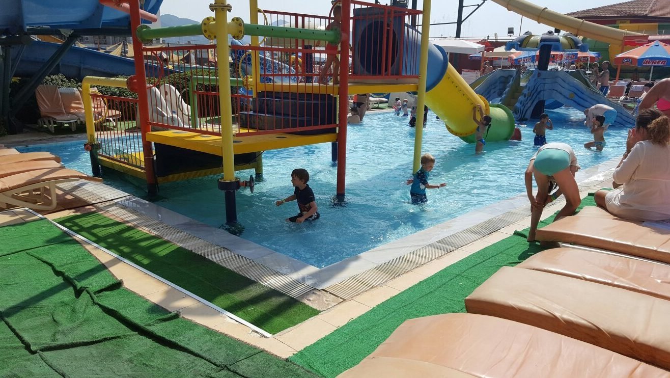 Pictured are children's slides in the Atlantis Water Park Children's area in Atlantis