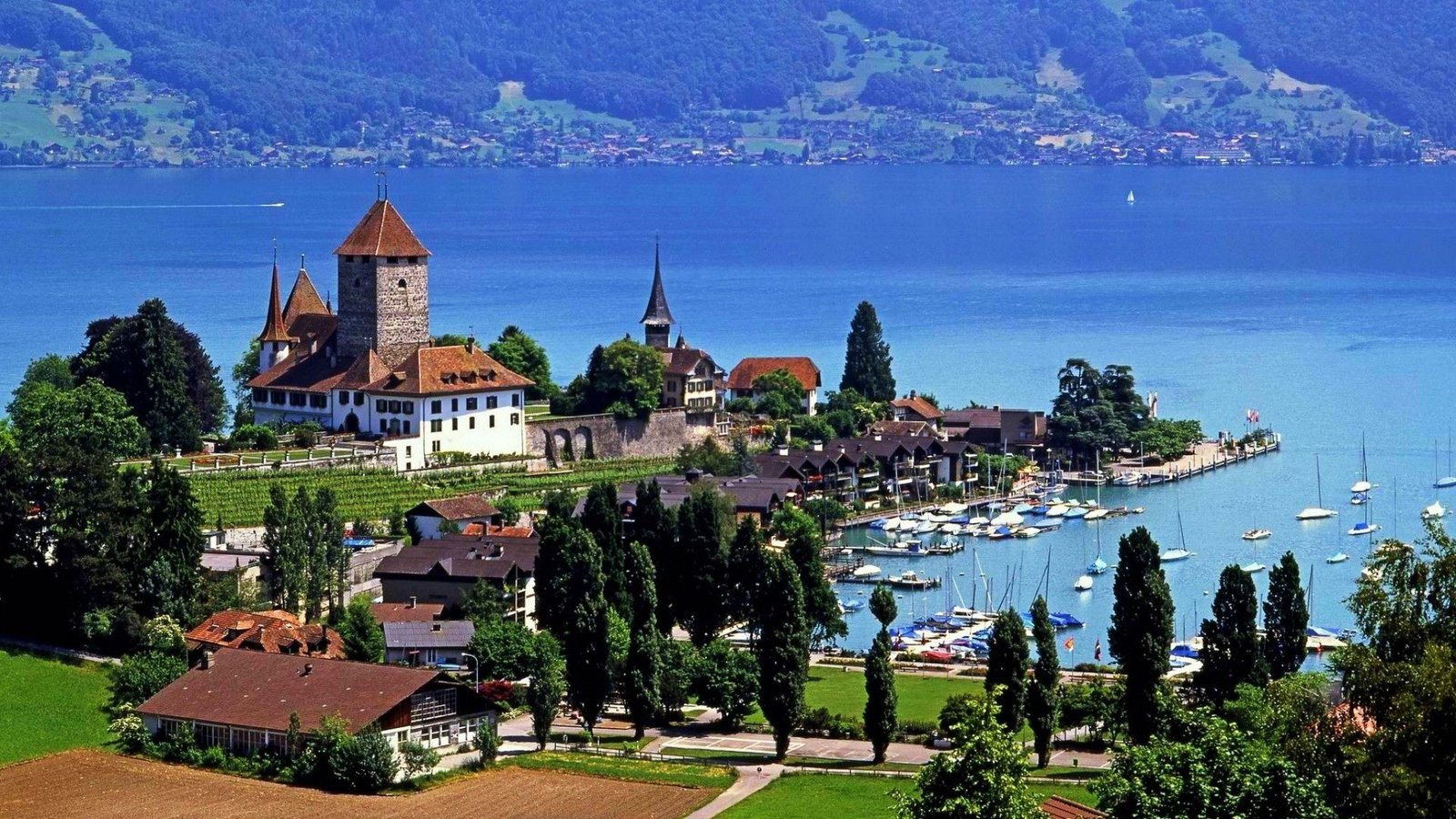 Photo of Spitz Castle in the bay of the lake in Switzerland Spitz Castle in Switzerland