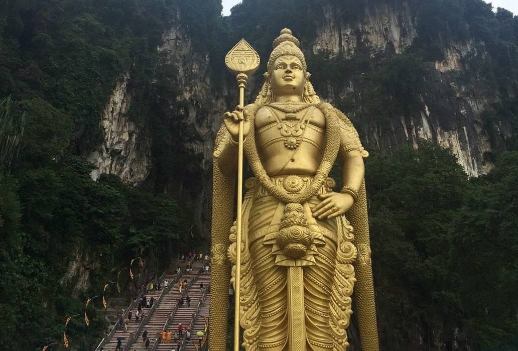 Photo of the golden 43-meter Murugan statue Golden 43-meter Murugan statue