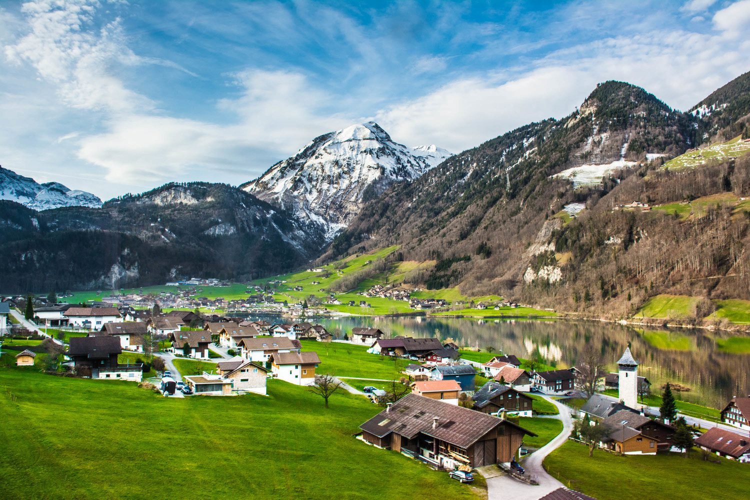 Mountain landscape of the resort town of Interlaken in Switzerland Interlaken is a resort town in Switzerland