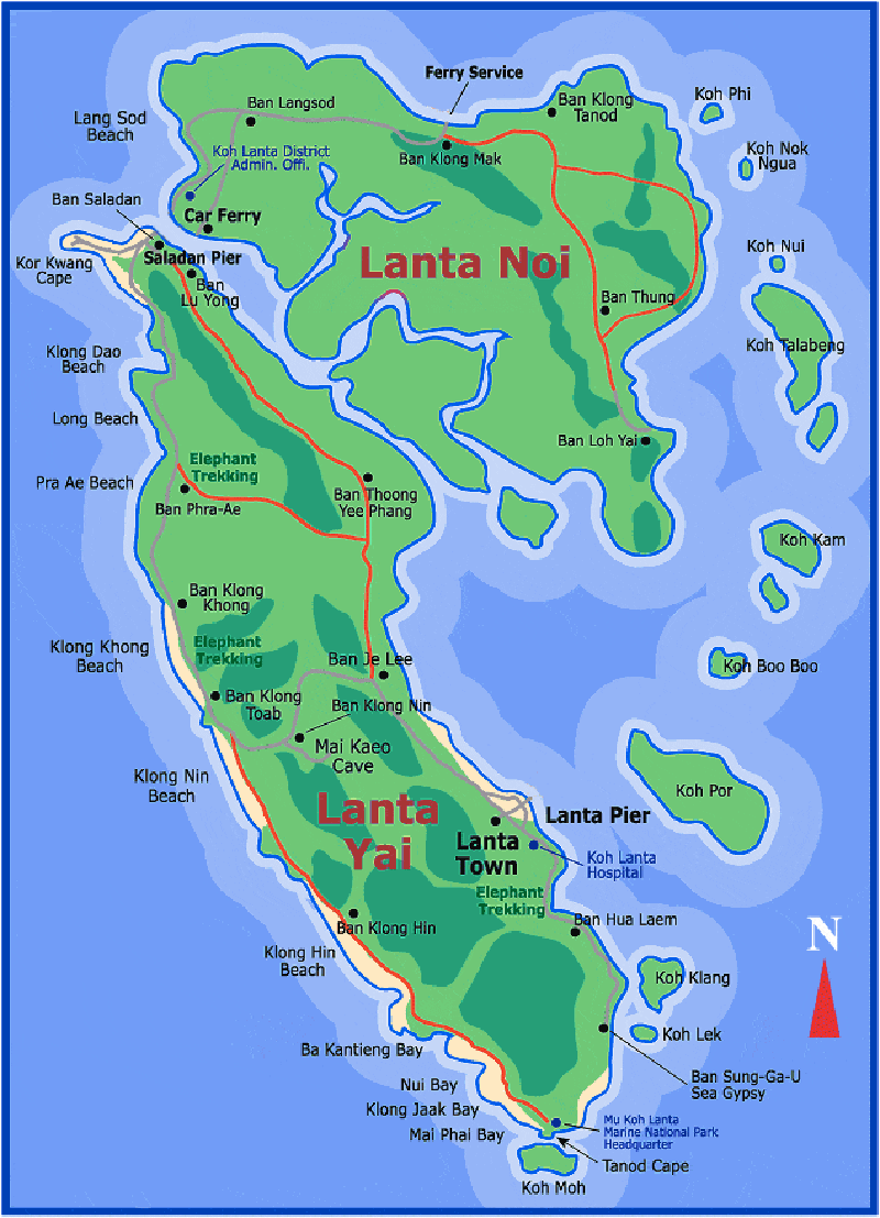 Koh Lanta is an archipelago of two large islands - Koh Lanta-Noi and Koh Lanta-Yai, and fifty small islands Koh Lanta Island Map