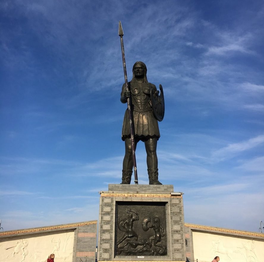 Huge statue of a warrior woman with a spear and shield Statue of a female warrior
