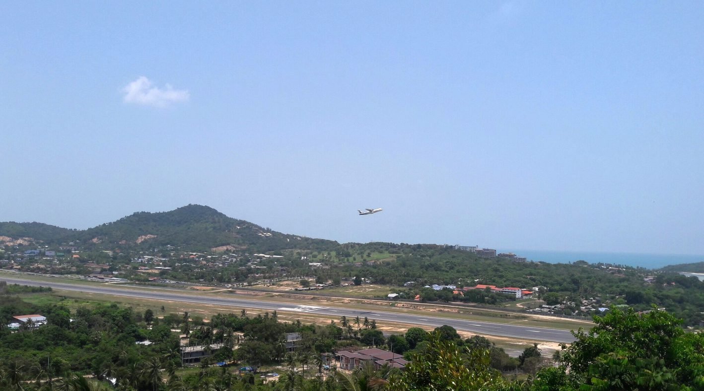 View from the observation deck as a plane takes off from Koh Samui Airport From the observation deck you can watch the planes take off and arrive