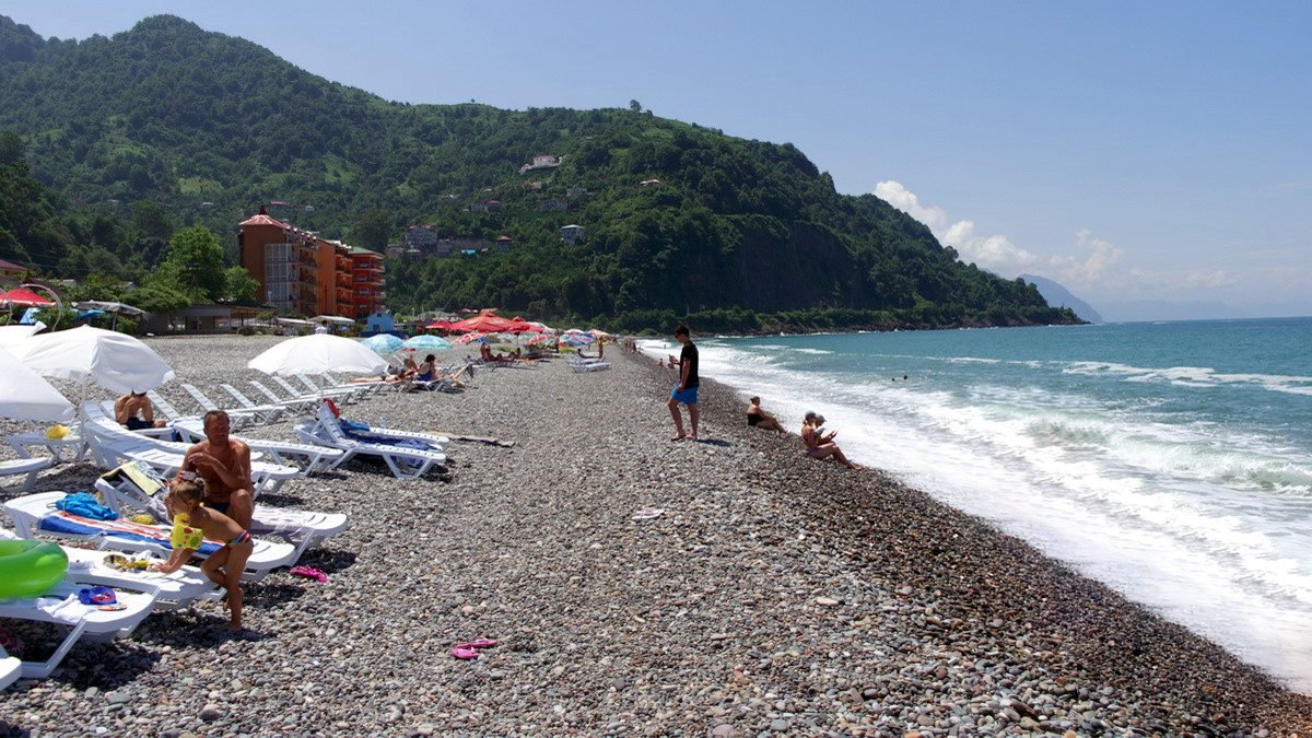 The shore of Kvariati beach covered with pebbles Kvariati Beach