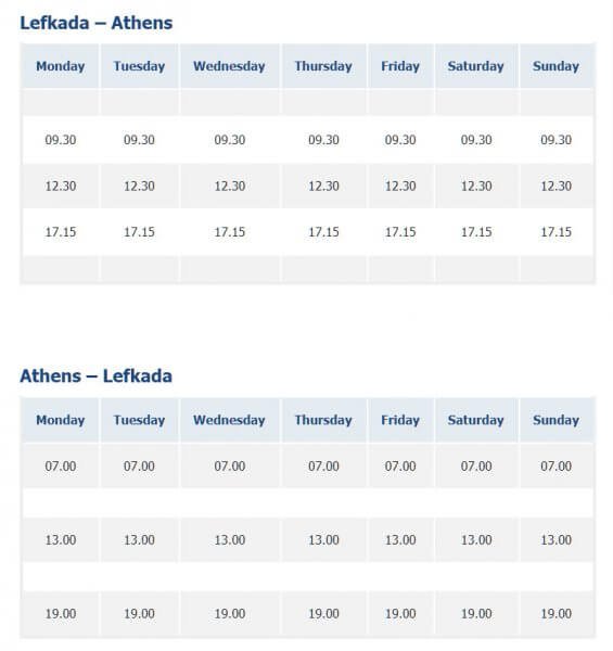 Athens-Lefkada Bus Schedule 2020 Bus schedule from Athens