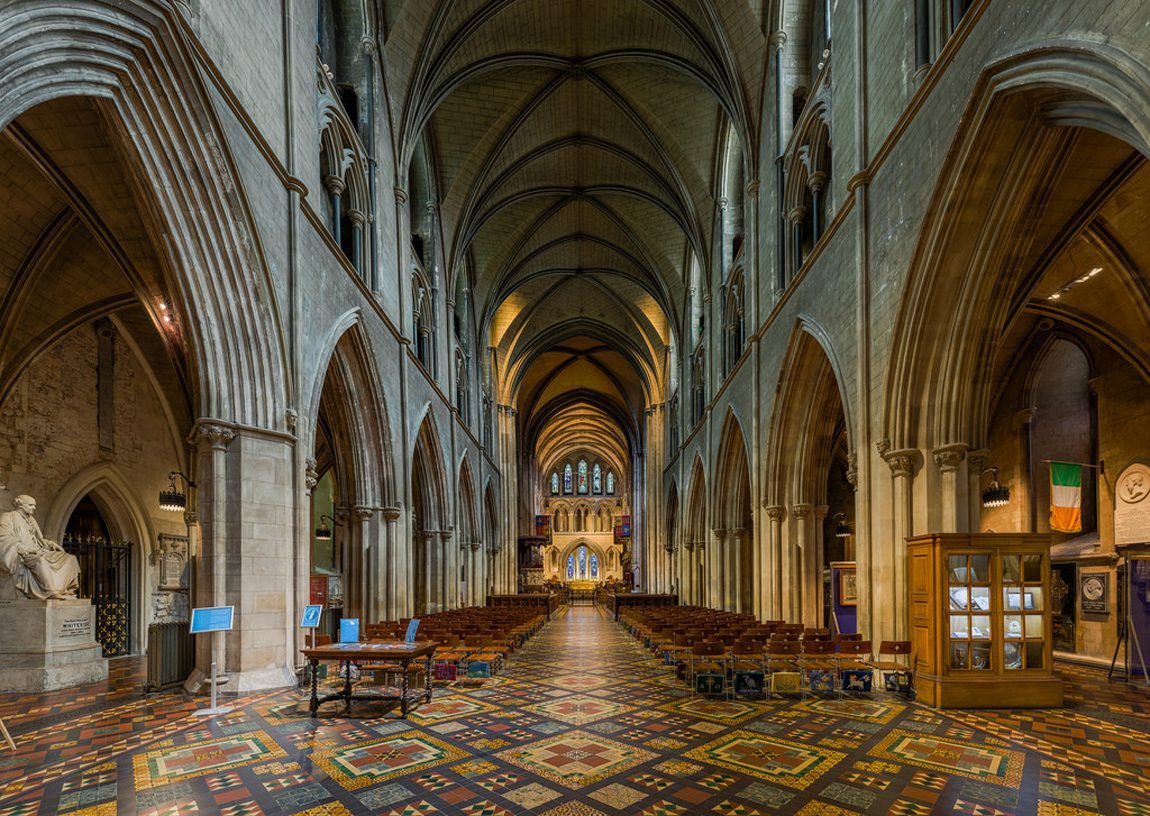 Photo of the interior of St. Patrick's Cathedral in Dublin At St. Patrick's Cathedral