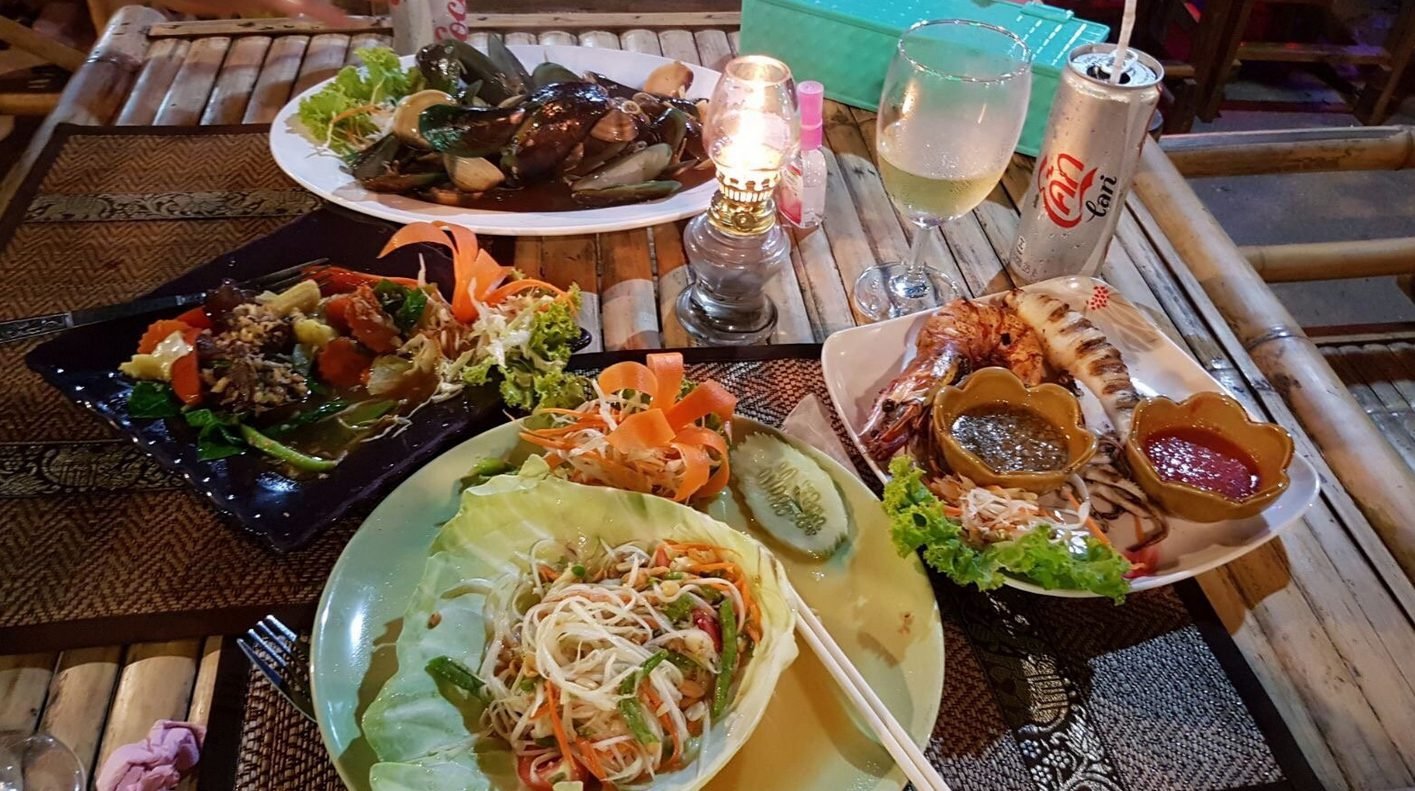 Photo of dinner at one of the cafes on Railay Beach Dinner at a cafe on Railay Beach