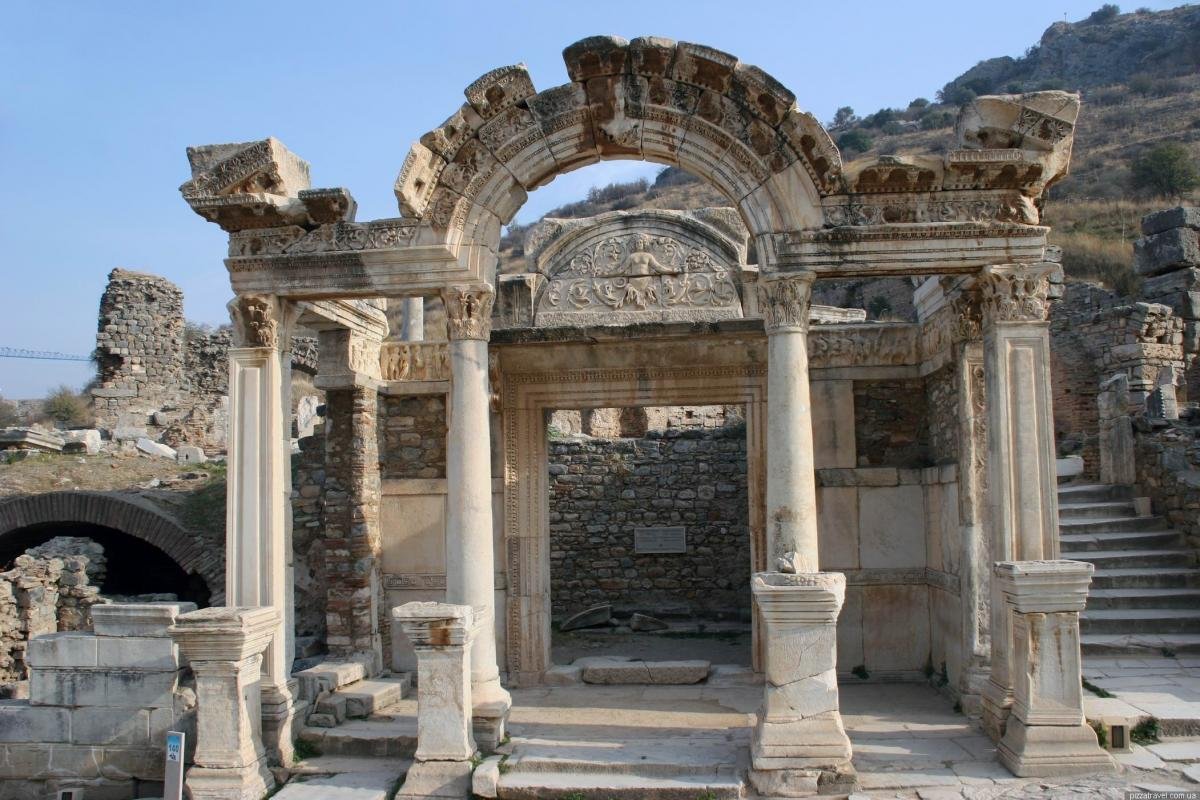 Pictured are the ruins of Hadrian's Temple in Ephesus Hadrian's Temple at Ephesus