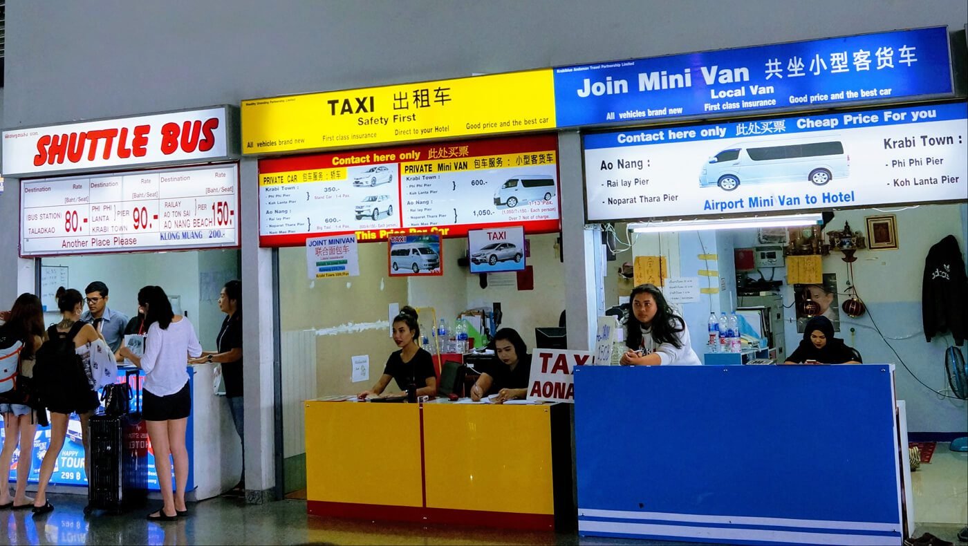 Shuttle bus ticket office at Krabi Airport exit Shuttle bus ticket office
