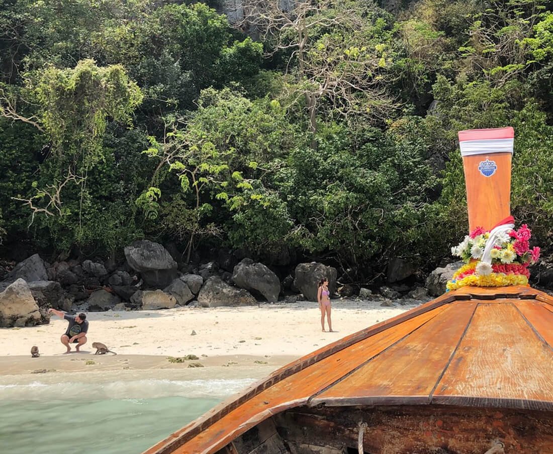 We will reach Monkey Beach by boat Monkey Beach by boat