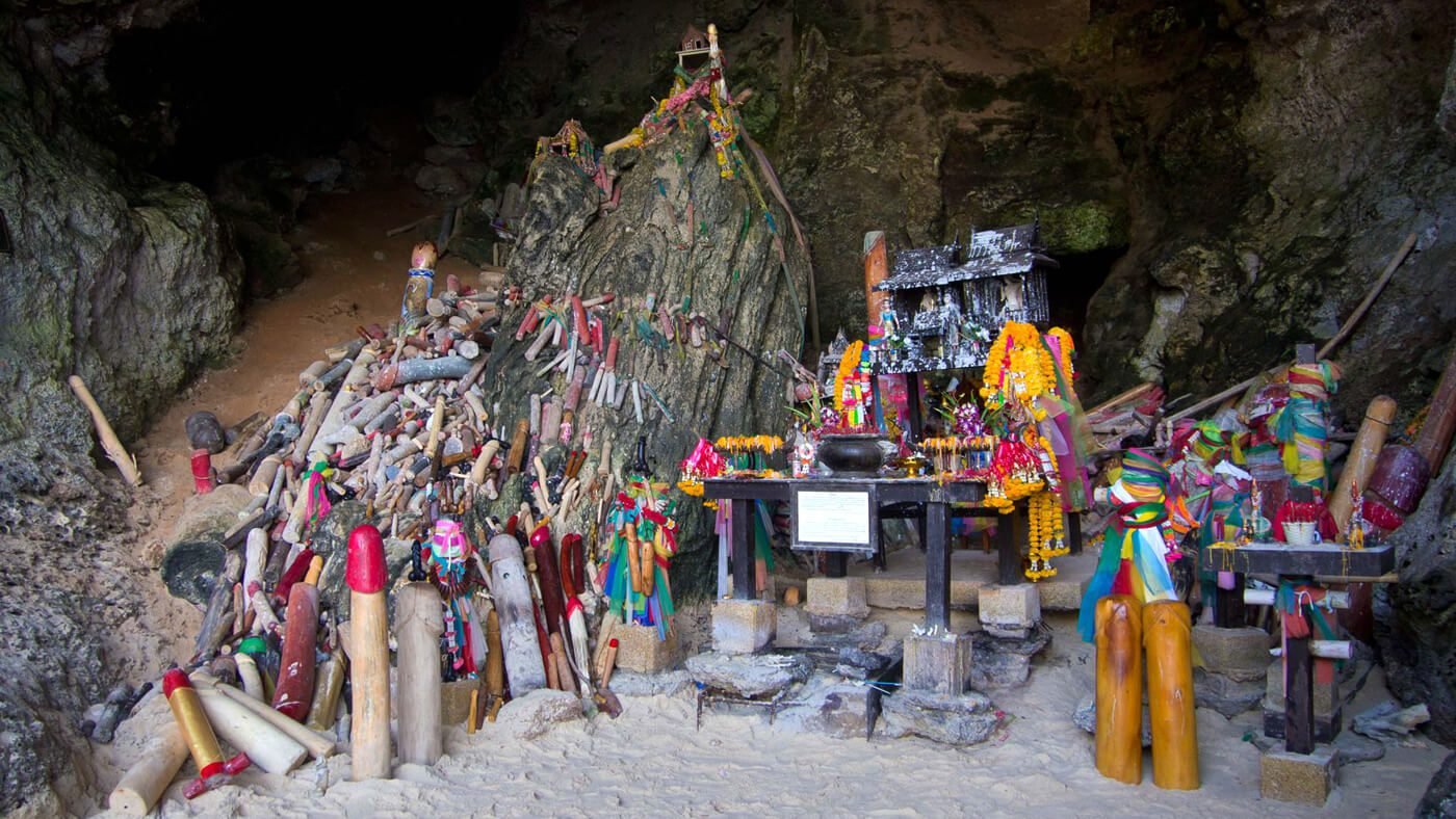 Phalluses of various sizes, shapes, shades and textures are gifts to the goddess Mae Nang Princess Cave, dedicated to the goddess Mae Nang