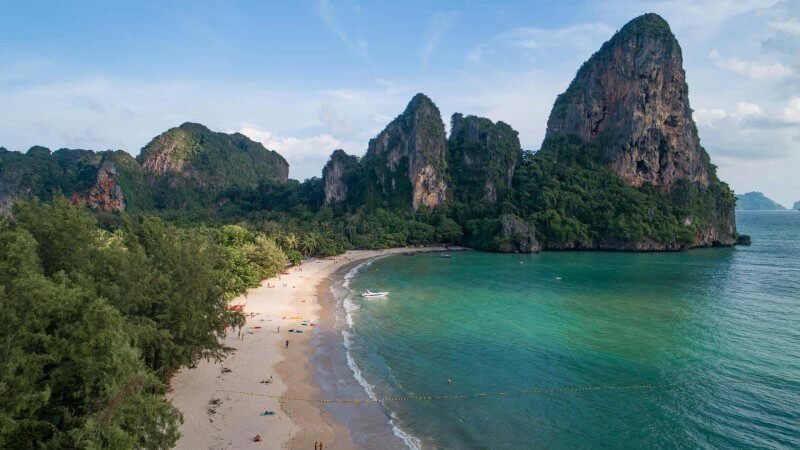 Aerial view of Railay West beach in Thailand Railay West Beach or West Railay, aerial view