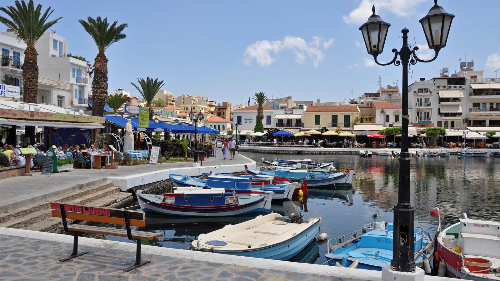 Moored boats in the port of Agios Nikolaos Port of Agios Nikolaos