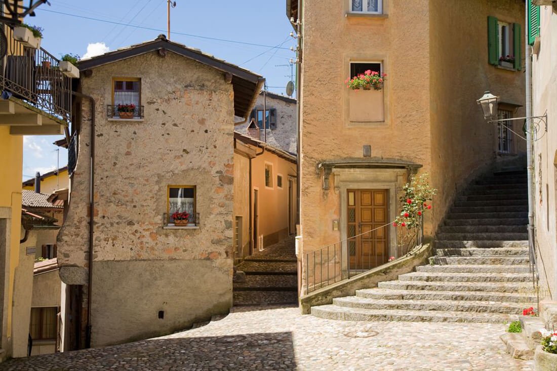Photos of houses on the streets of the historical center of Gandria The streets of the historical center of Gandria
