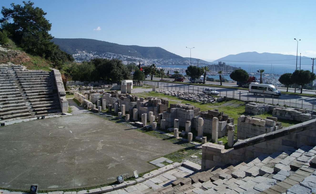 Bodrum Amphitheater near the highway Motorway near Bodrum Amphitheatre