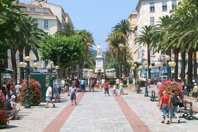Square with the statue of Napoleon in Ajaccio Photo: Pedestrian boulevard in the center of Ajaccio, Corsica