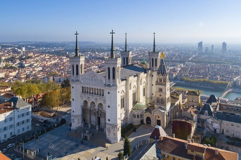 Aerial view of Notre-Dame de Fourvières Photo: aerial view of the Basilica of Notre-Dame de Fourvières