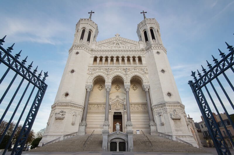 Facade of the Basilica of Notre-Dame-de-Fourvière Entrance to the Basilica of Notre-Dame de Fourvières