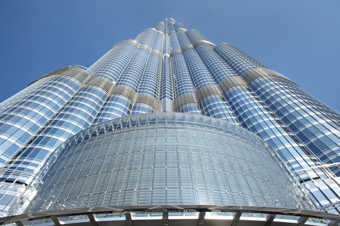 Photo of the Burj Khalifa skyscraper Special glass packages are installed in the windows