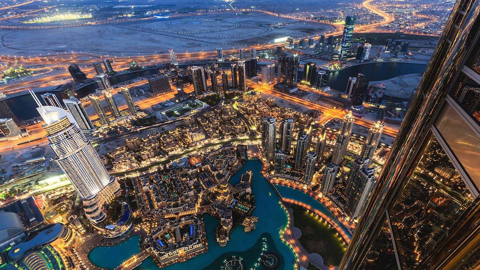 Night city view from AT THE TOP SKY observation deck View from AT THE TOP SKY