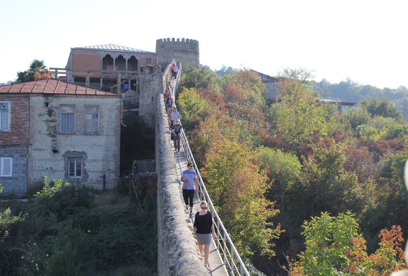 Tourists on a guided tour of Sighnaghi city walls Sighnaghi City Walls
