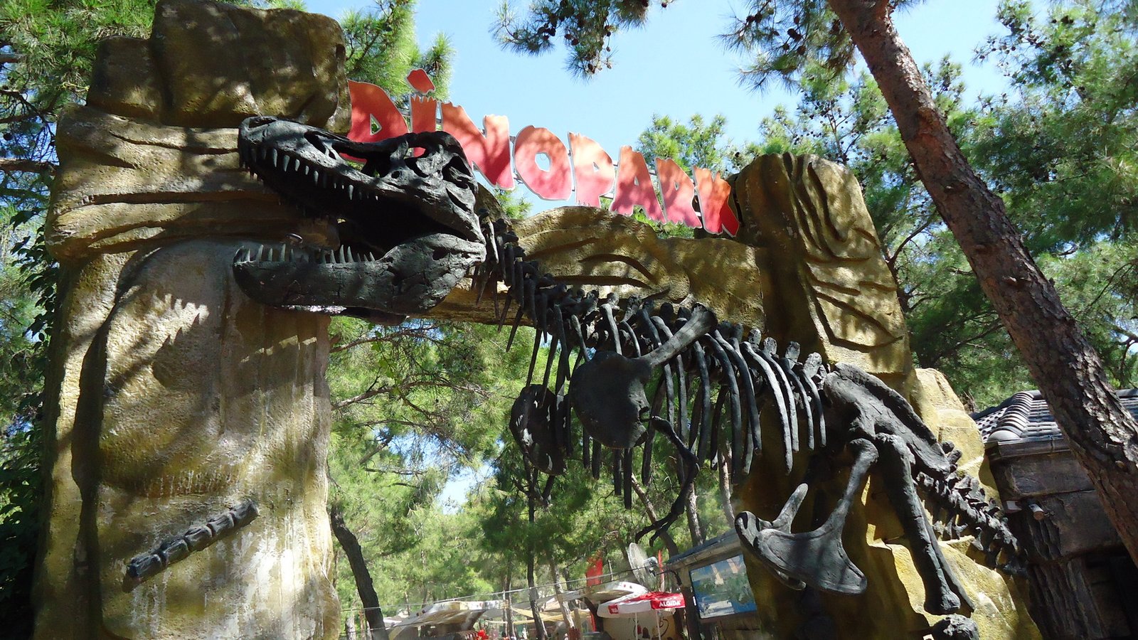 Dinosaur skeleton at the entrance to the Dinopark in Kemer Dinopark in Kemer