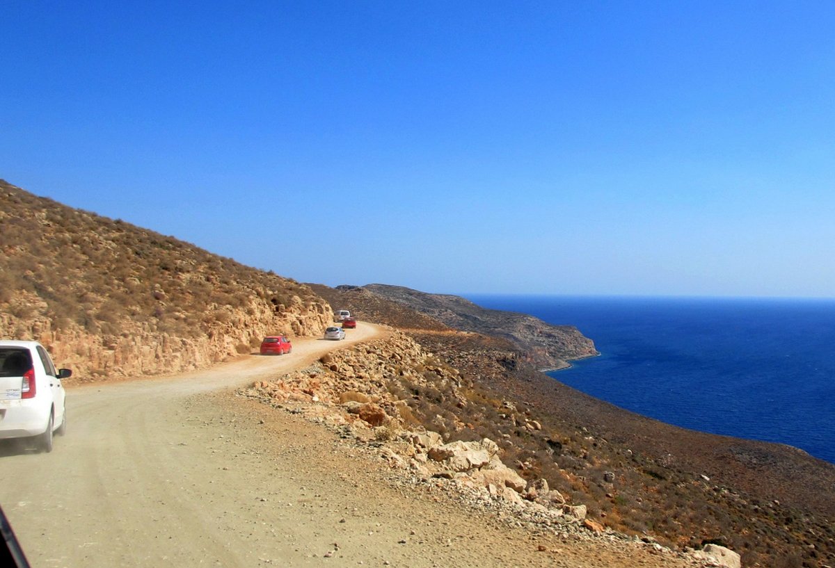 Dirt road by car to Balos Lagoon in Crete Road by car