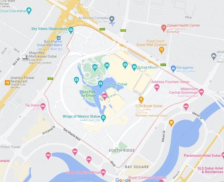 Downtown Area Map Downtown Dubai on the map