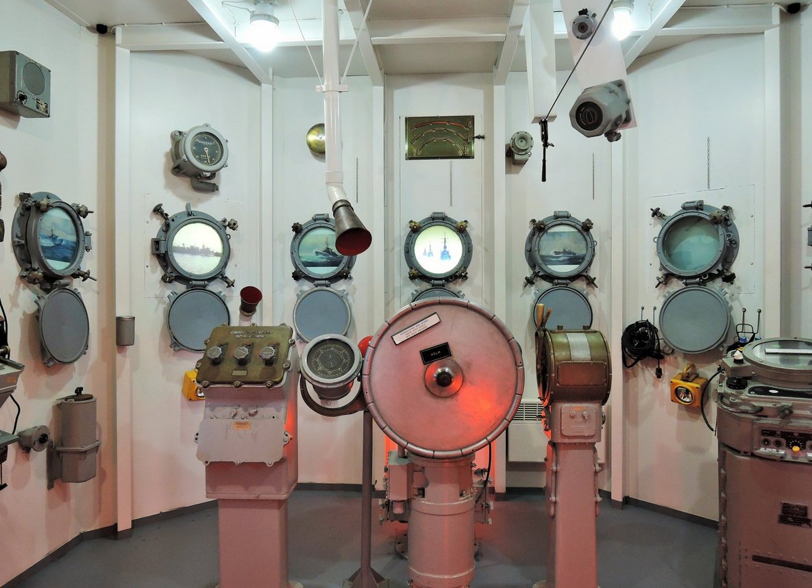 Inside the submarine's cabin The hall imitates the cabin of a submarine