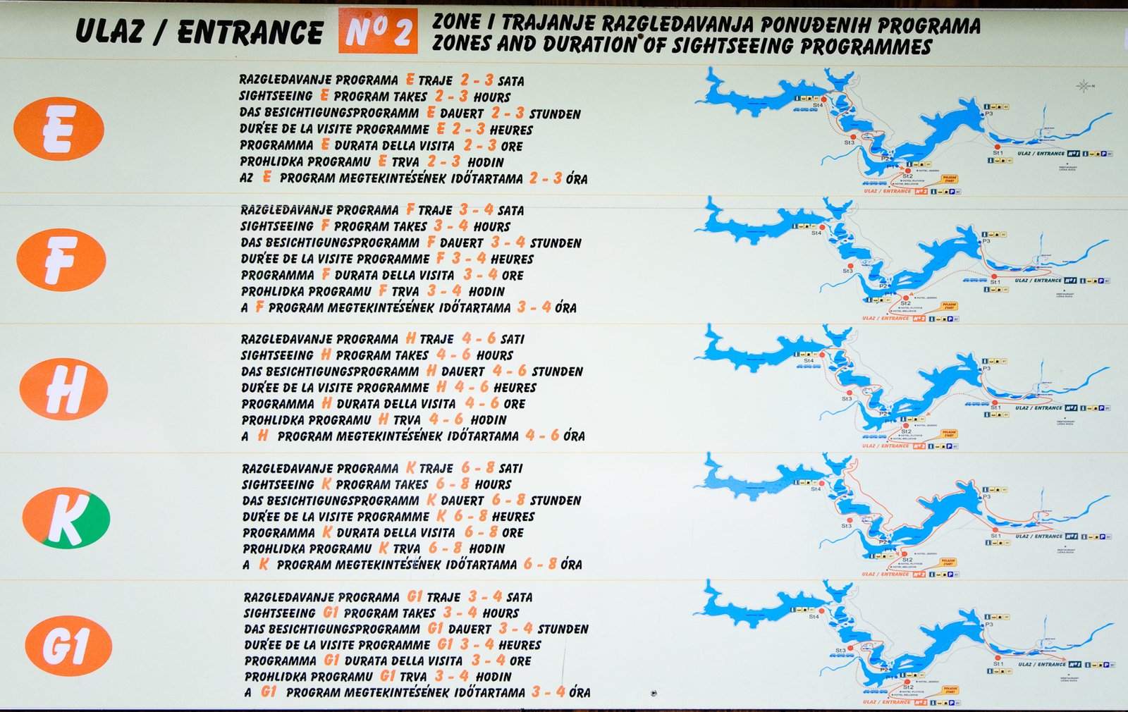 Route Map No. 2 of Plitvice Lakes National Park Route map at the second entrance
