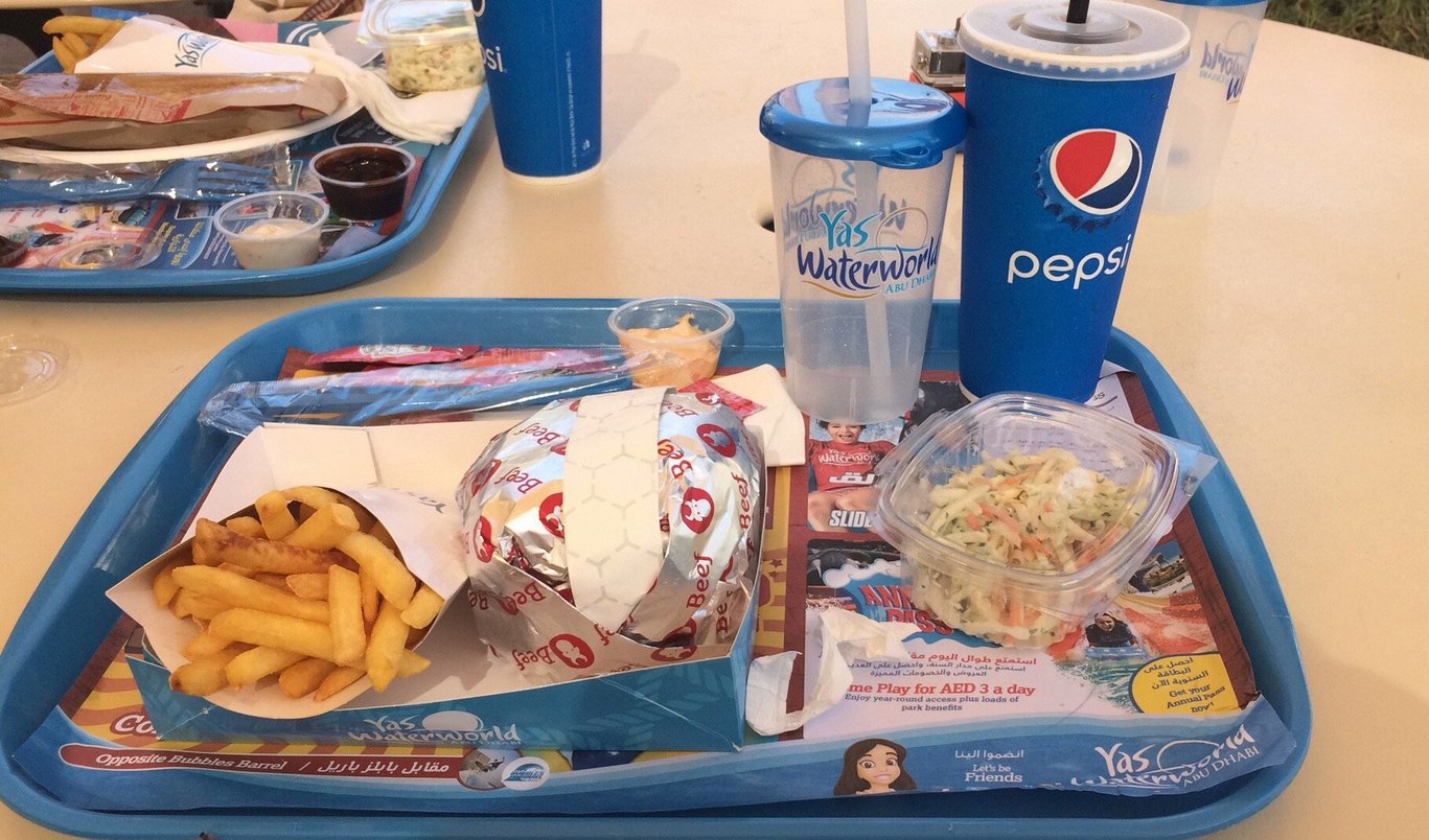 Lunch at one of the cafes in the Yas WaterWorld Water Park You can have a snack in the cafe