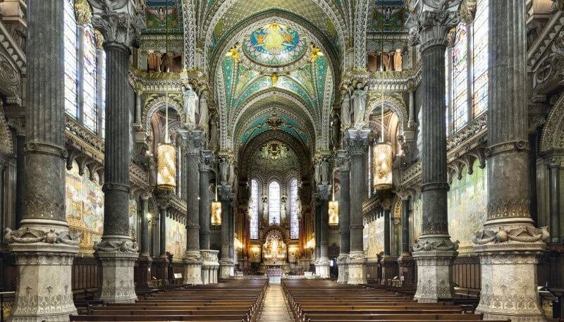 Notre-Dame-de-Fourvière inside Interior of the Basilica of Notre-Dame de Fourvières, Lyon, France