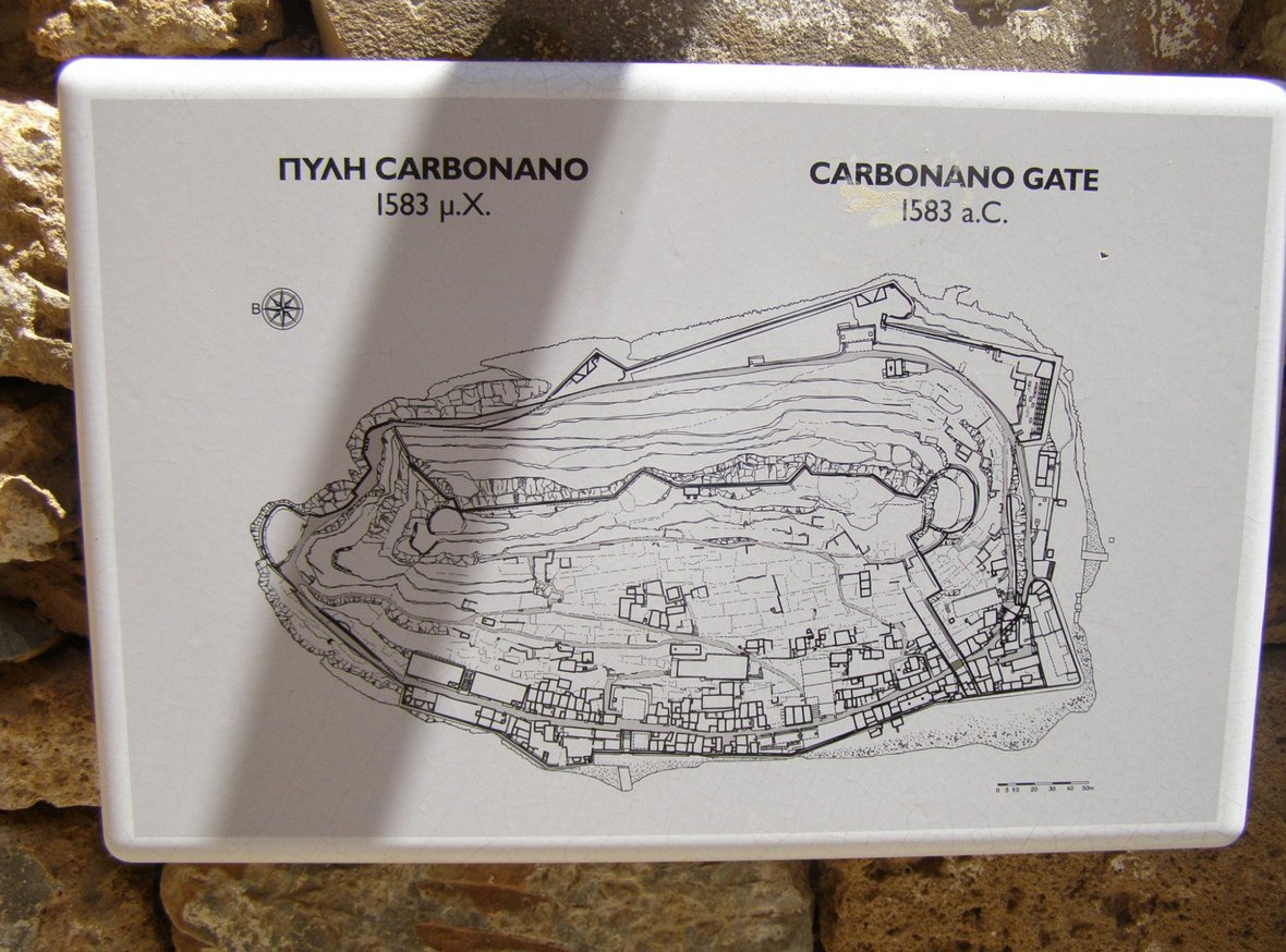 Tablet with a map of Spinalonga Island from 1583 Map of Spinalongu Island in 1583