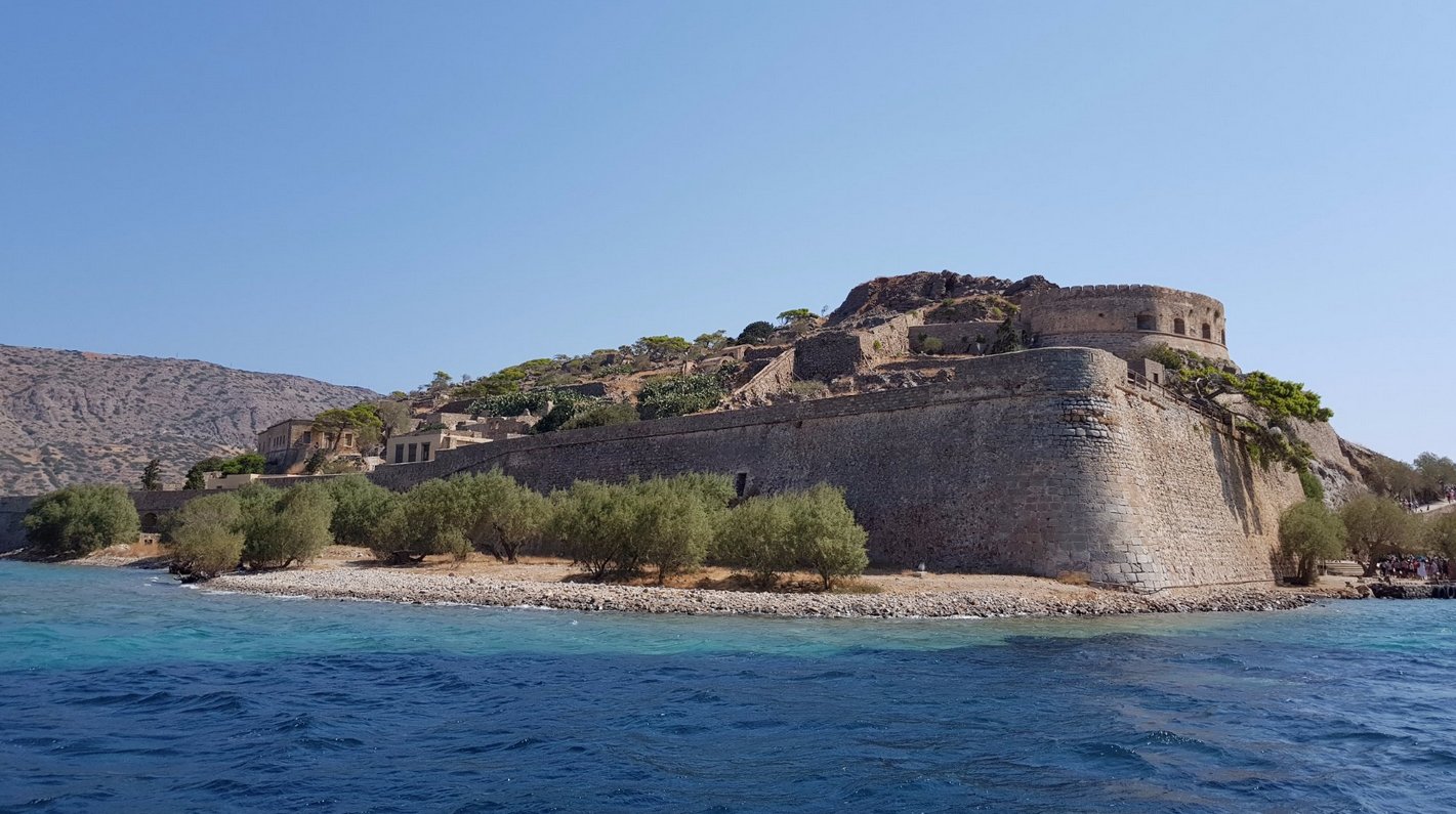 View of the fortress walls of Spinalonga Island Fort Walls