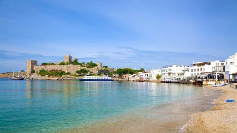Bodrum beach and sea with castle view City Beach