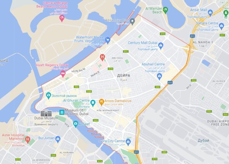 Map of Deira district Deira district on the map of Dubai
