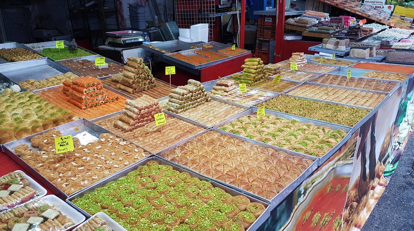 Oriental sweets at Shuk Carmel Bazaar Sweets on the market