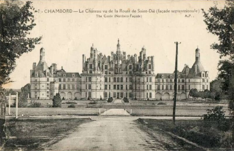 History of Chambord Castle Old black and white photo of Chambord Castle in France