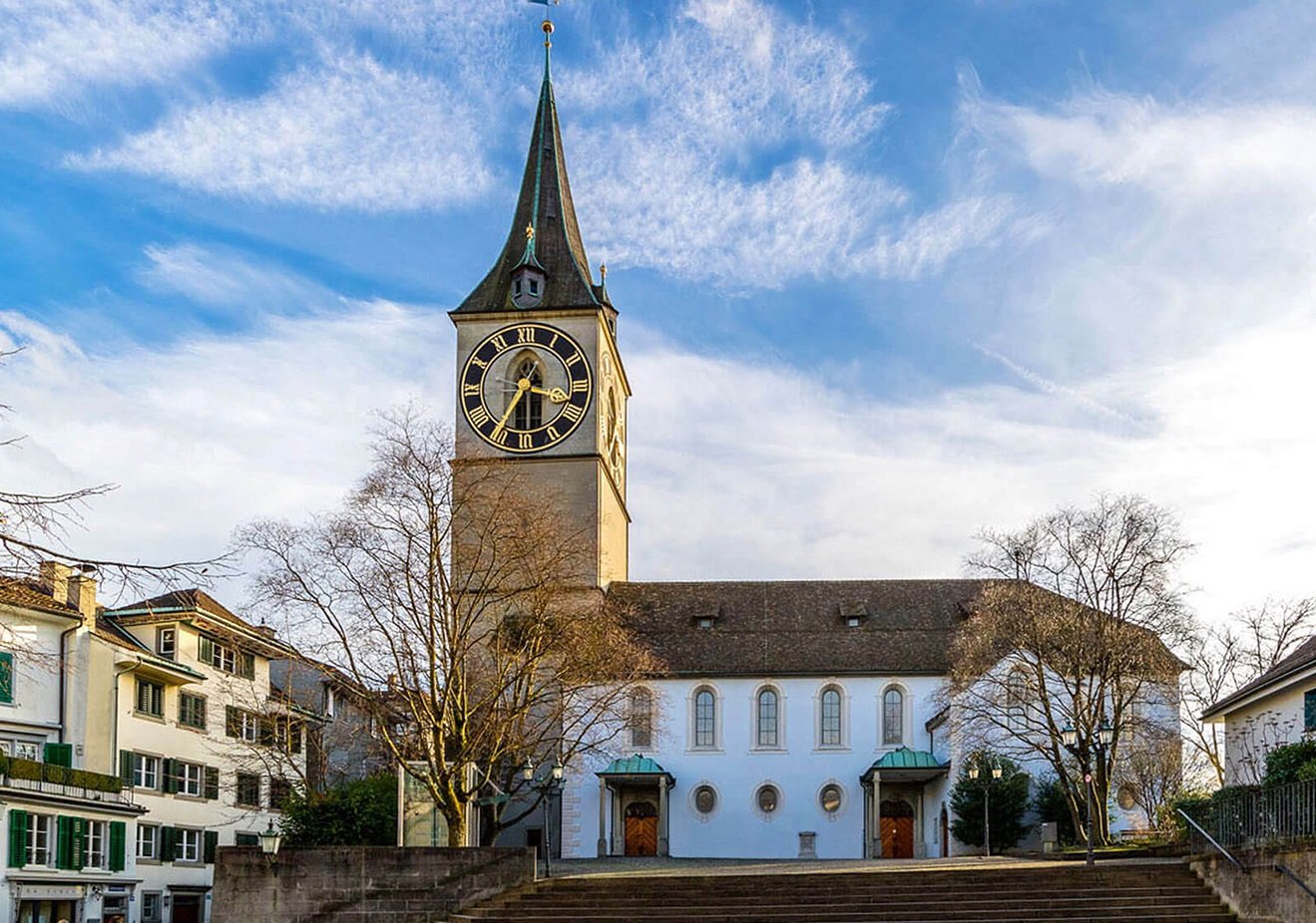 Photo of St. Peter's Church with a 9-meter clock on the tower St. Peter's Church, Zurich