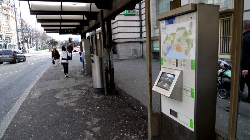 Photo of a ticket vending machine for public transport in the city Vending machine at the bus stop
