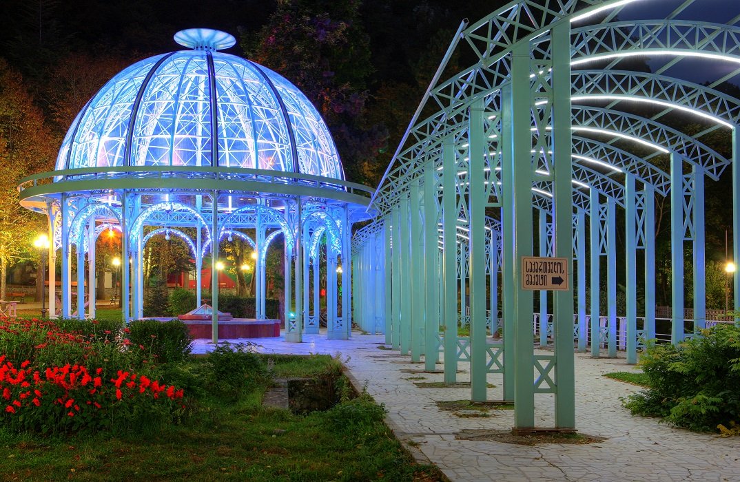 Borjomi water source in the city park Mineral water source in Borjomi Park