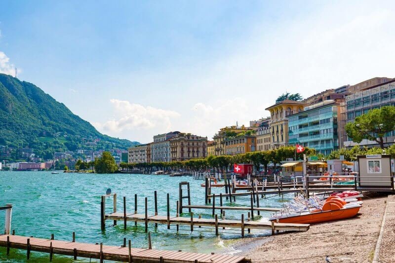Photo of the promenade in the city of Lugano in Switzerland Lugano Embankment