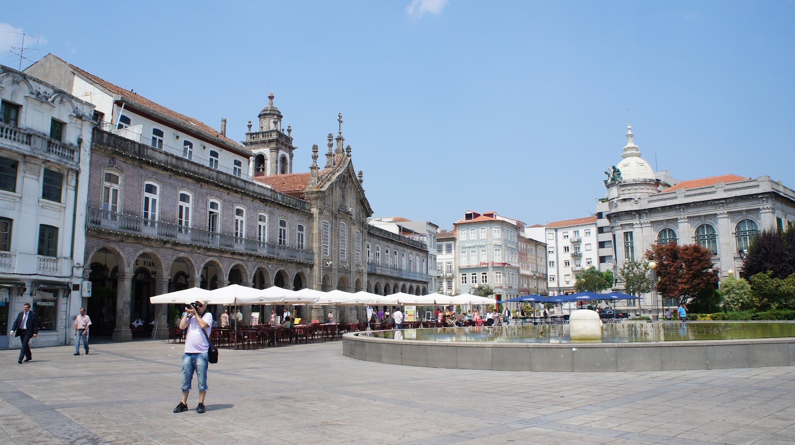 Central square of Braga with fountain Place of the Republic in Braga, Portugal