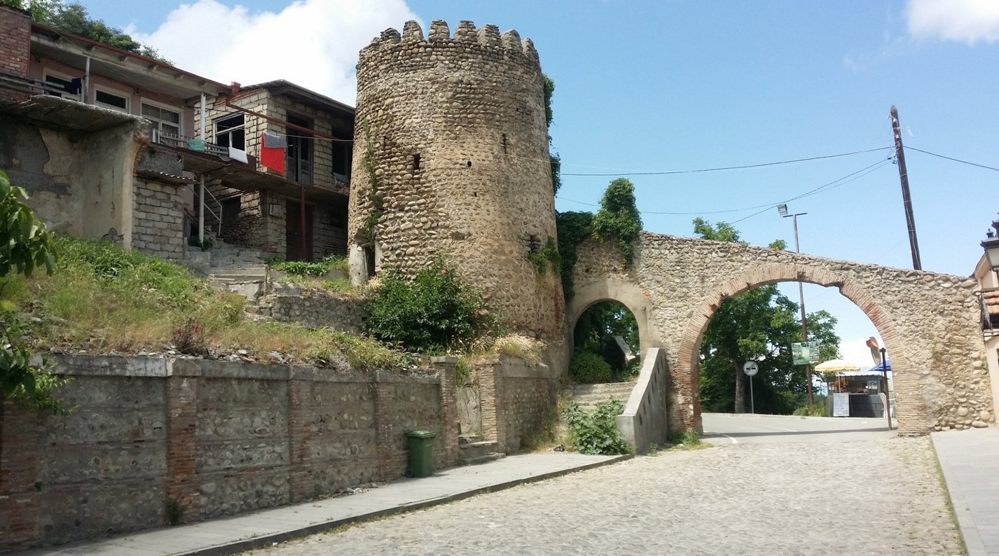 In the photo the watchtower and gate in the city walls of Sighnaghi The Watchtower