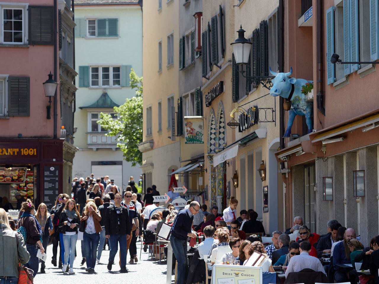 Cafes on the streets of Royon Niederdorf in Zurich Lots of cafes in the Niederdorf area