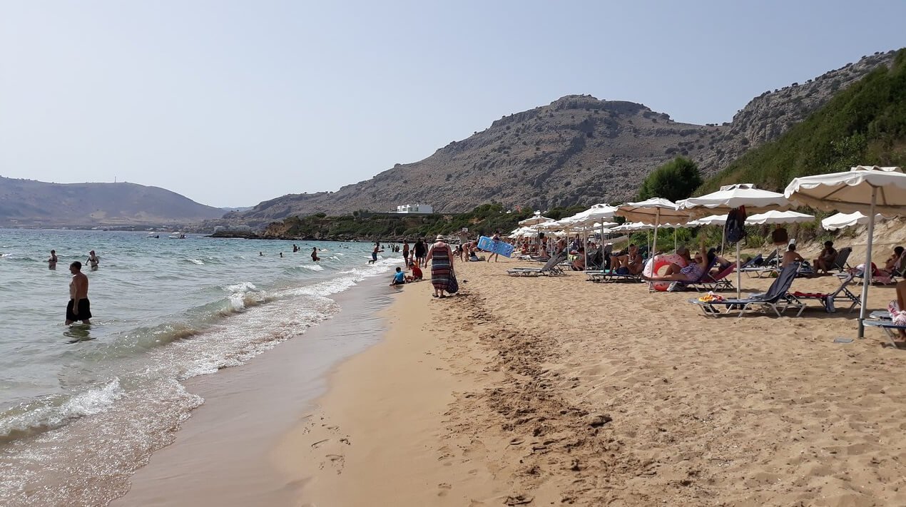 Sandy beach of Pefkos, Rhodes Pefkos Beach